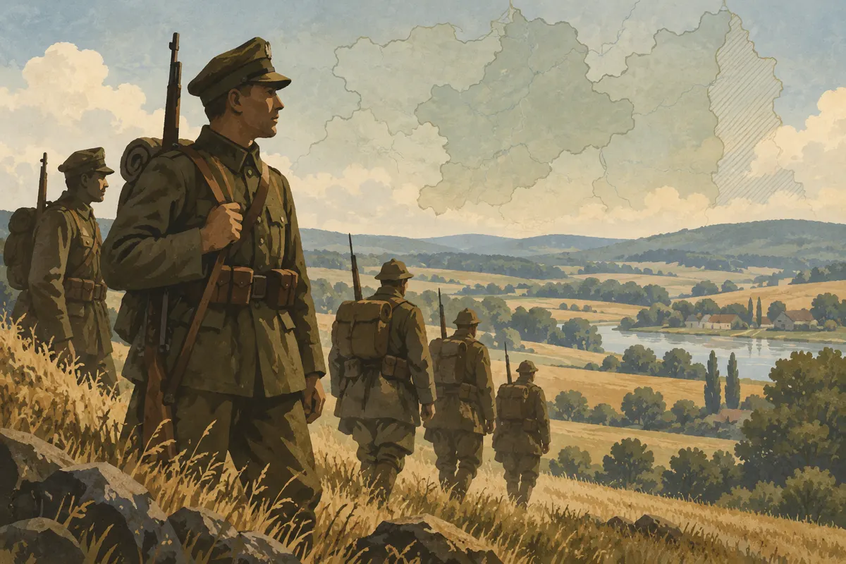 Ilustracja polskich żołnierzy z 1920 roku nawiązująca do walk pod Ossowem.
