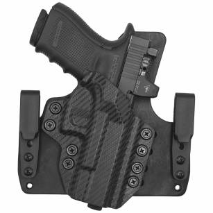 Kabura wewnętrzna prawa do pistoletu Glock 17/19/45/26, RH IWB kydex/leather hybrid tucable, kolor: carbon